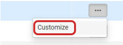 A popup menu with the word "Customize" outlined in red, appearing beneath a gray button with three vertical dots.
