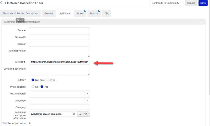 Alma database level URL field