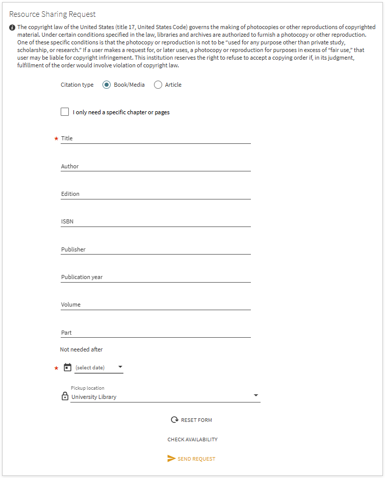 The Rapido Request Blank Form.