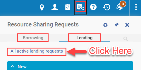 The Rapido menu Lending tab with All active lending requests emphasized. 