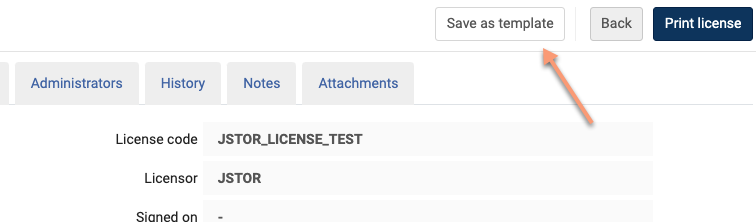 screenshot of saving the license template