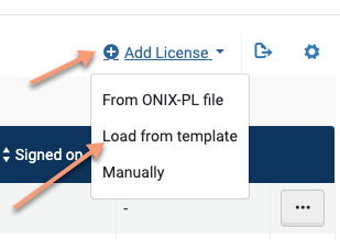 screenshot of loading a license template