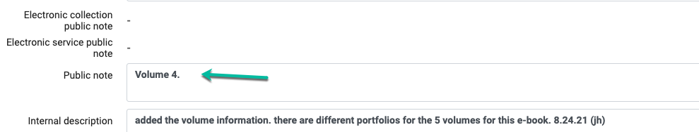 example of adding a volume number to the public note