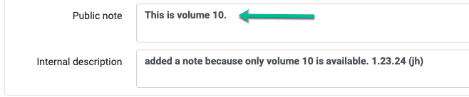 example of adding volume information in the note