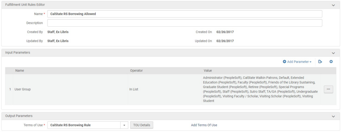 CSU+ Requesting Rule where the User Group In List has the CalState Walkin Patrons group. 