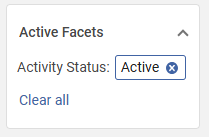 The Active facet listed in the Facets tab. Click the X next to Active to view closed requests. 