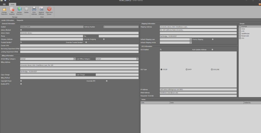 The ILLiad settings to add a new partner.